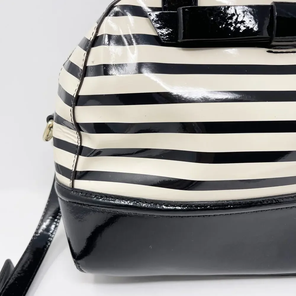 Kate Spade Chelsea Park Porter Patent Leather Handbag Black Cream Bow Crossbody